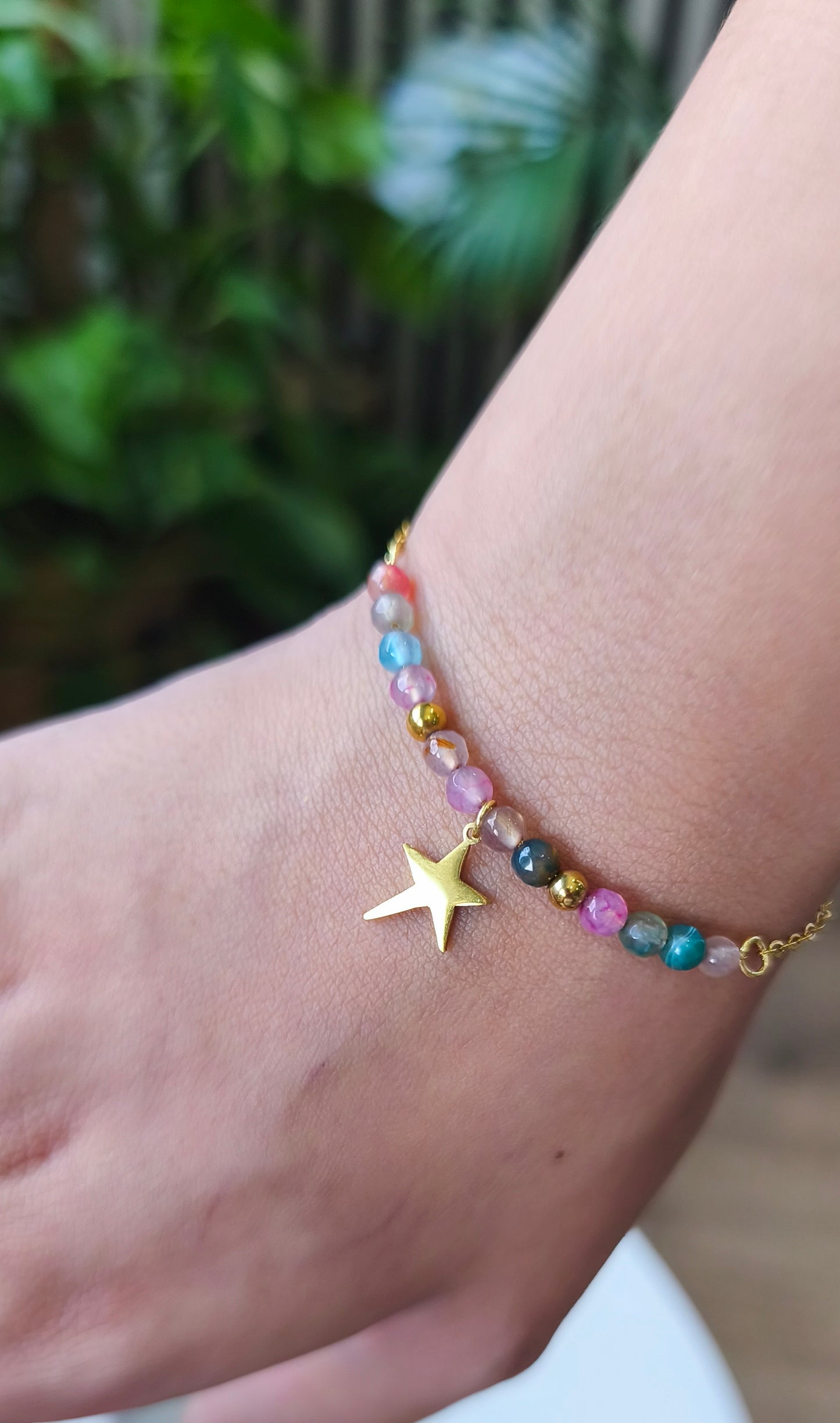 Pulsera de Acero con baño de Oro 18k Multicolor con Estrella – Stella