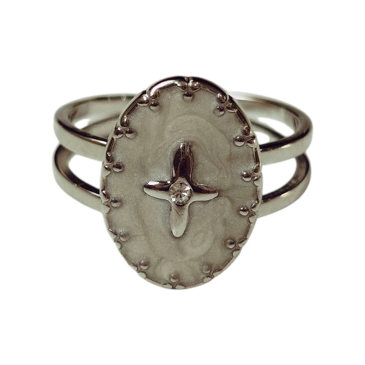 ANILLO ACERO ÓVALO PERLA