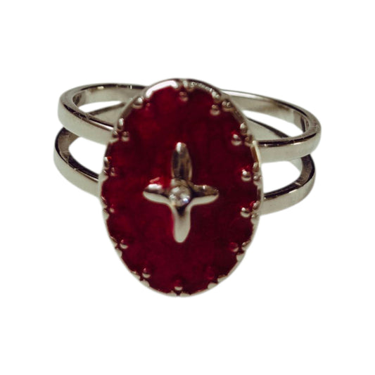 ANILLO ACERO ÓVALO BURDEOS