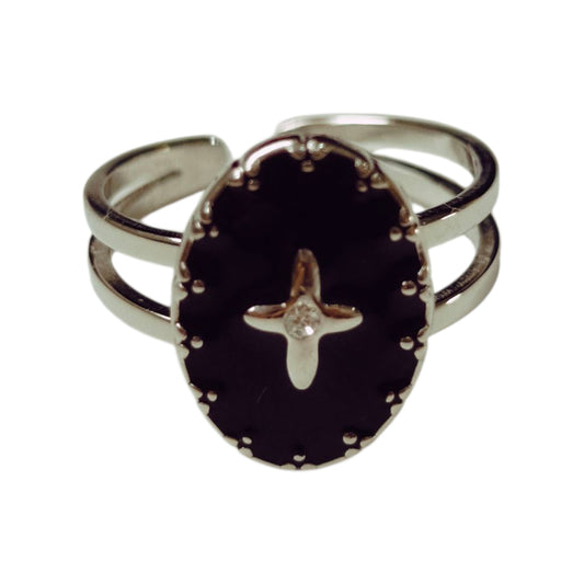 ANILLO ACERO ÓVALO NEGRO